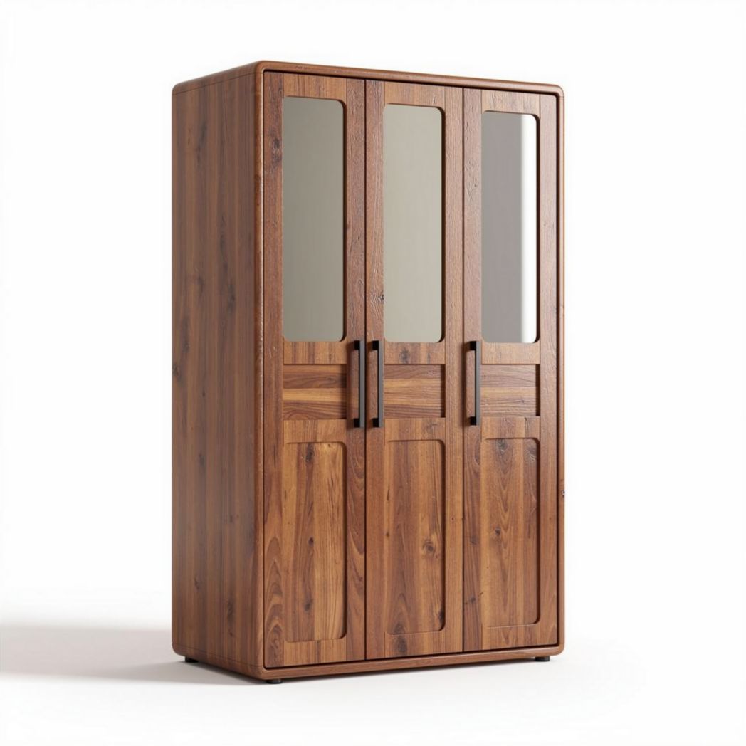 Wooden wardrobe with three mirrored doors and spacious storage 120 x 60 x 200cm