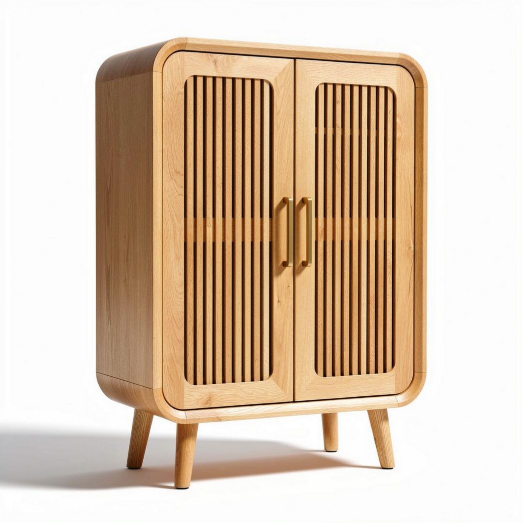 Wooden storage cabinet with slatted doors and tapered legs 80 x 40 x 100cm