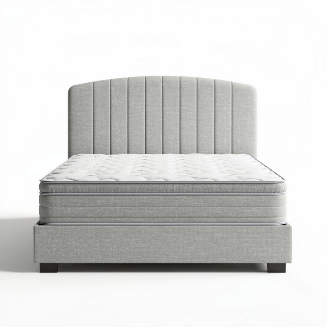 Gray upholstered bed frame with mattress included 190 x 140 x 50cm