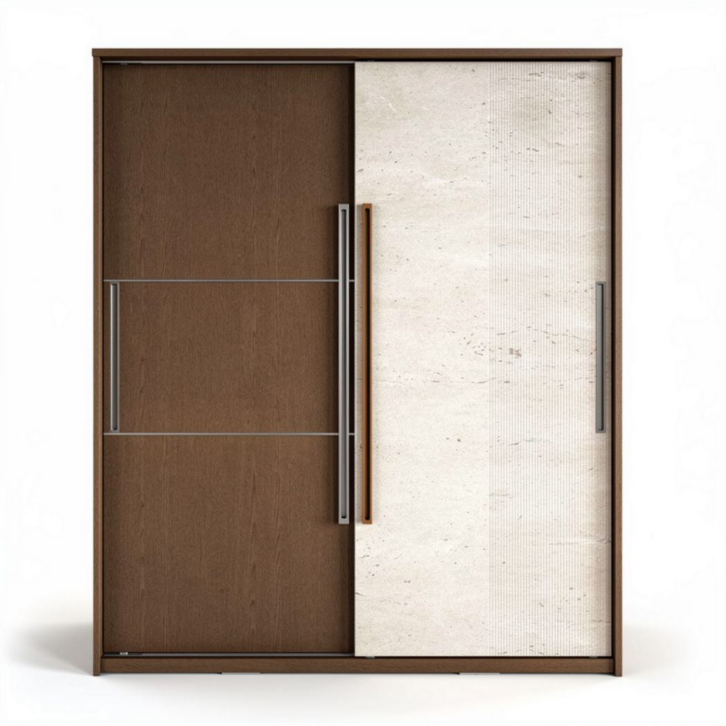 Sliding door wardrobe with wood and stone finish dimensions 200 x 200 x 180cm