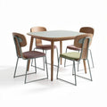 Wooden dining table set with metal frame chairs in multiple colors 90 x 90 x 75cm