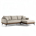 Sofa with chaise lounge in light gray fabric and wood accents 220 x 90 x 80cm