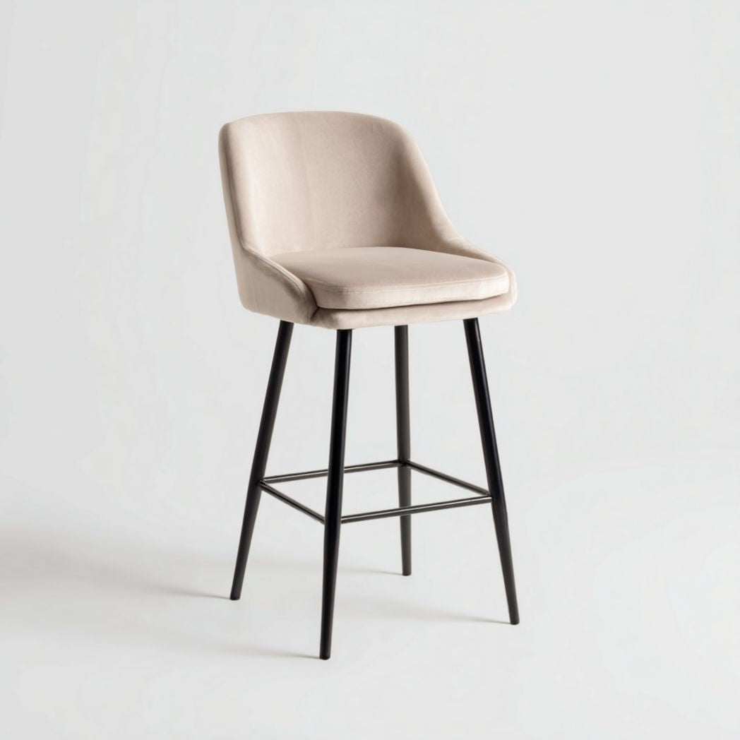 Bar height stool with upholstered seat and metal legs in gold finish