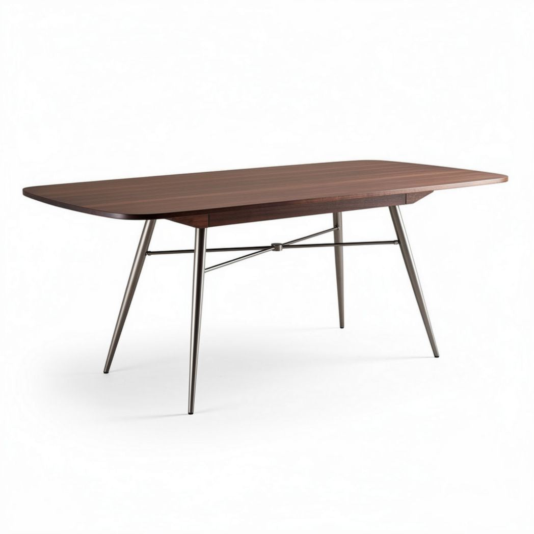 Mid-century modern dining table walnut finish 180 x 90 x 75cm