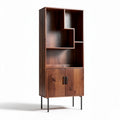 Wooden bookshelf with storage cabinet and open shelving unit 180 x 80 x 40cm