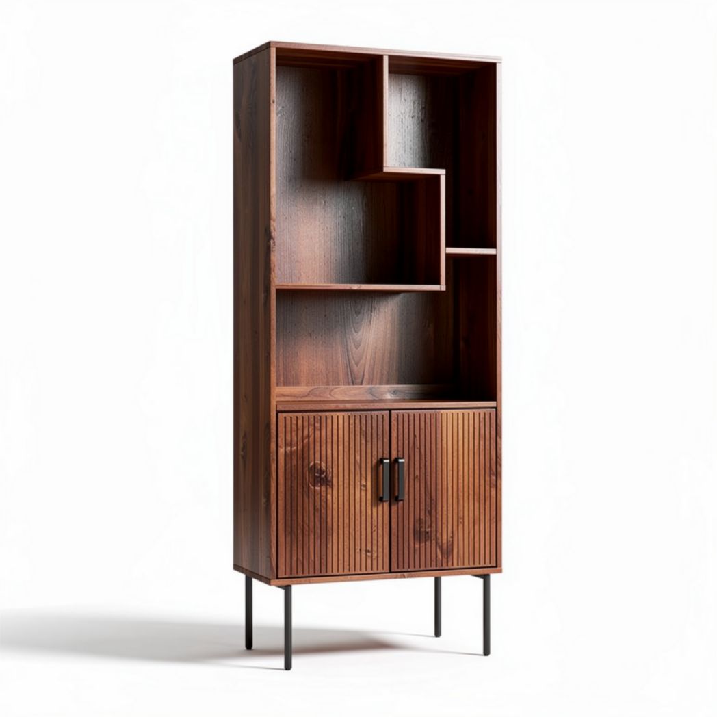 Wooden bookshelf with storage cabinet and open shelving unit 180 x 80 x 40cm