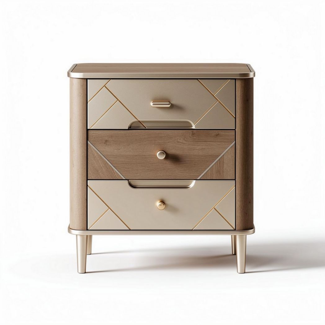 Modern bedside table with three drawers wood and metal design 50 x 40 x 60cm
