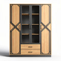 Wooden storage cabinet with glass doors and metal accents 100 x 40 x 150cm