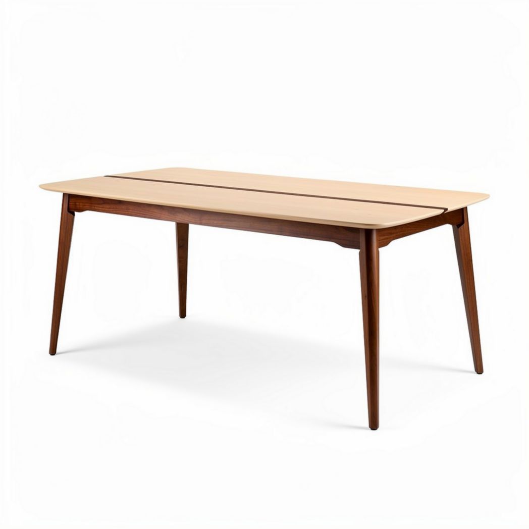 Wooden dining table with tapered legs and a natural finish 150 x 75 x 75cm